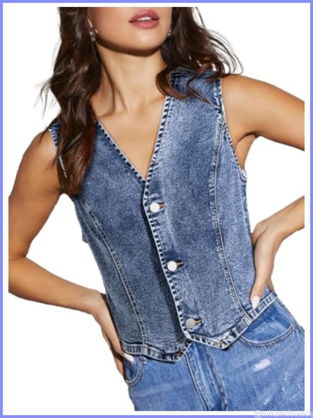 Women's Denim Vest Sleeveless V-Neck Cotton Blend Crop Waistcoat